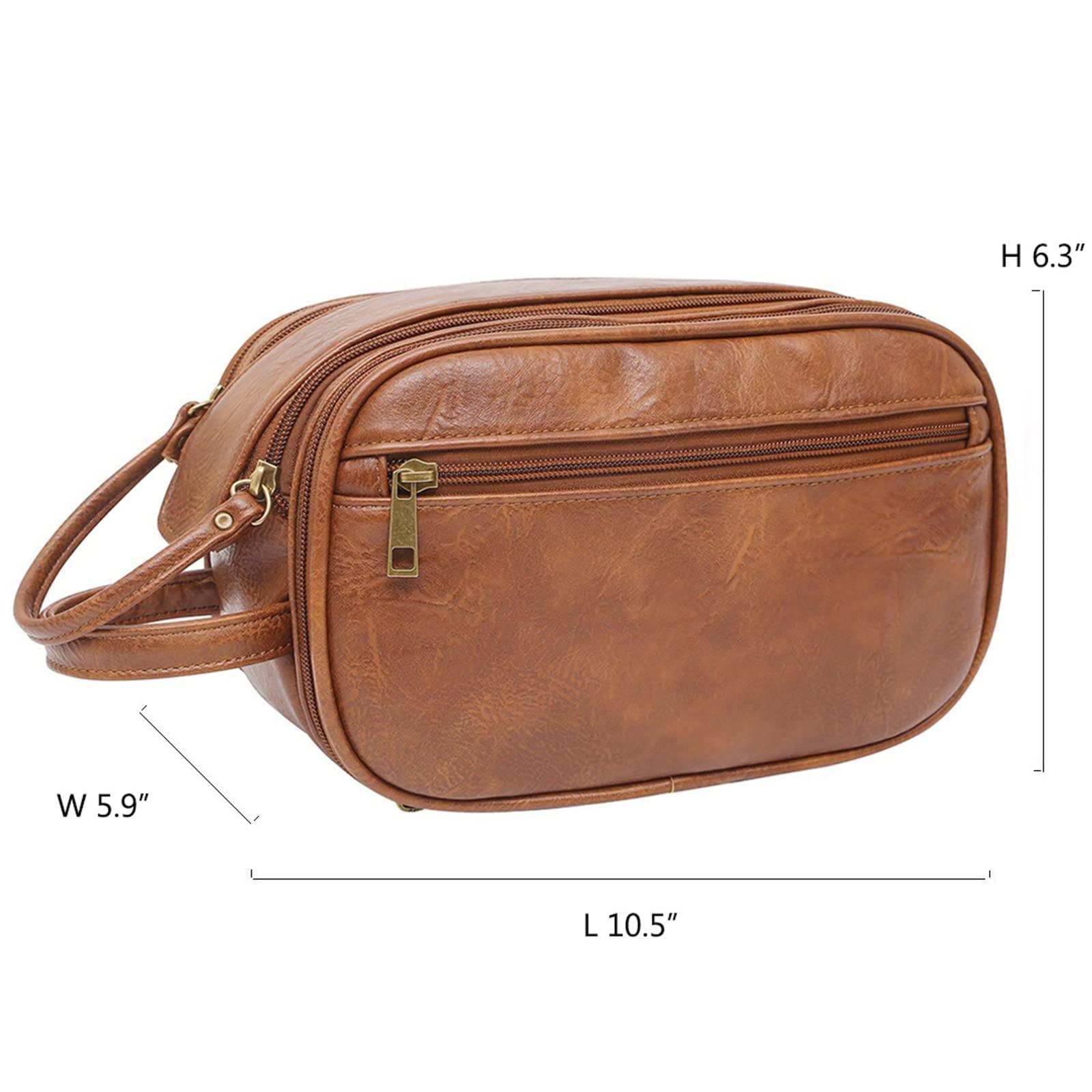 rismart rismart Men's Travel Toiletry Bag Pu Leather Water Resistant Organizer Travel Kit Brown