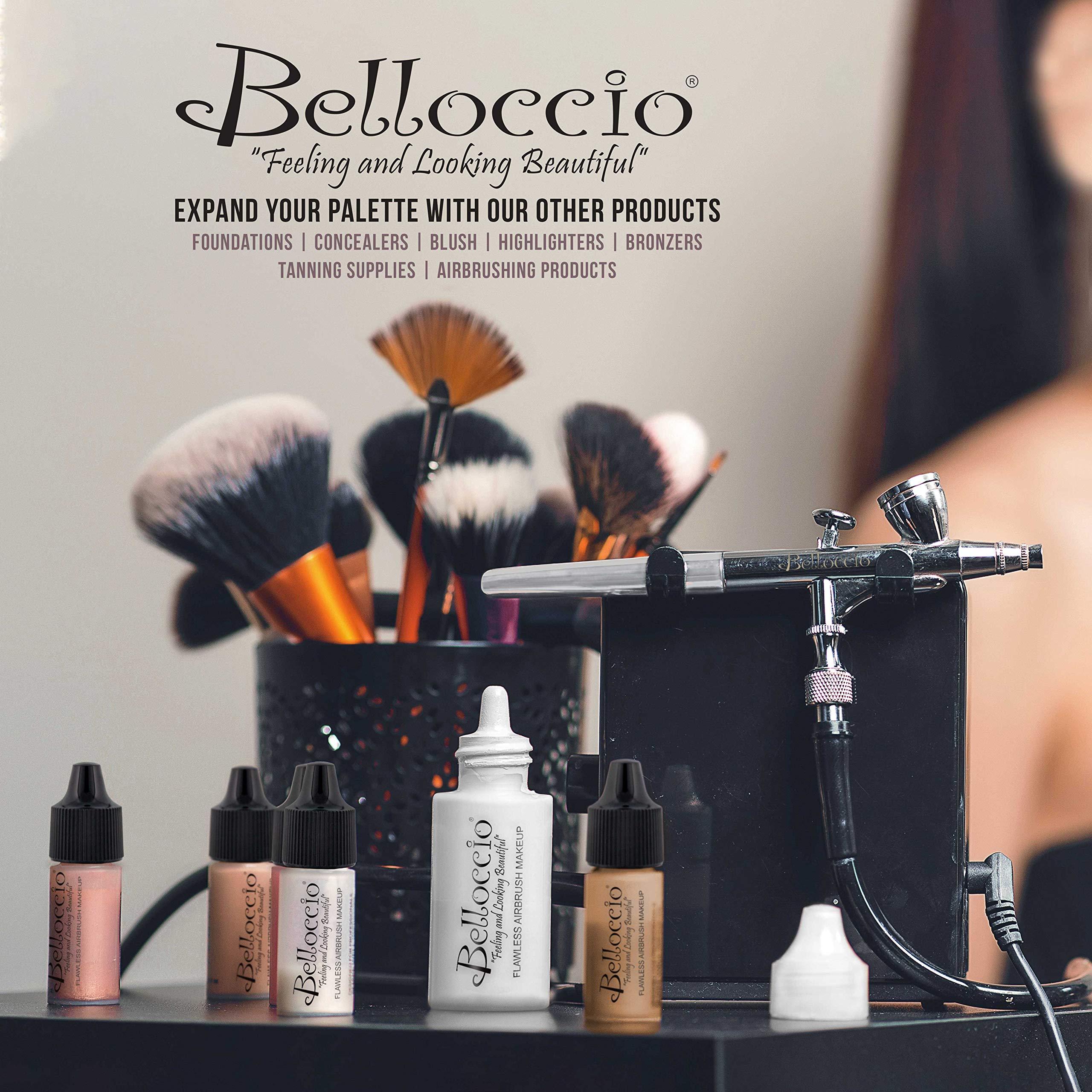 Belloccio Belloccio Professional Beauty Airbrush Cosmetic Makeup System with 4 Medium Shades of Foundation in 1/4 Ounce Bottles - Kit Includes Blush, Bronzer and Highlighters