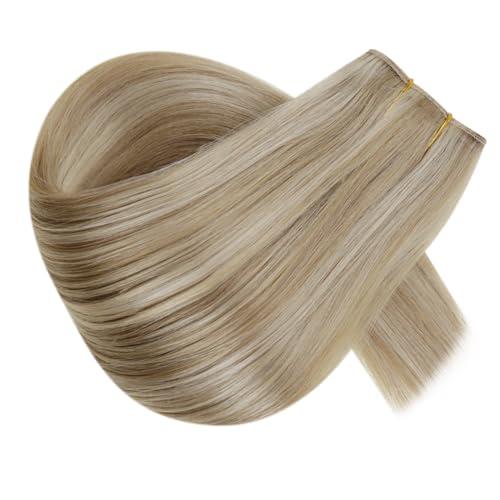 RUNATURE RUNATURE Wire Human Hair Extensions Dark Blonde Highlight Golden Blonde Fish Wire Hair Extensions Real Human Hair Invisible Wire Hair Extensions 16 Inch 80g