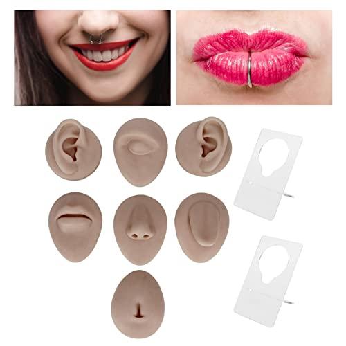 AMONIDA Piercing Body Model, 3D Vivid Silicone Piercing Practice Model, for Eyebrow Piercing, Nose Piercing, Lip Piercing, Tongue Piercing, Navel Piercing, Ear Piercing(Deep Skin Color)