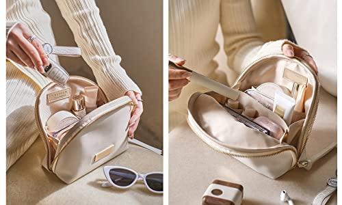 cirea cirea Egg White Clamshell PU Makeup Bag for Purse Portable Small Cosmetic Travel Bag for Women Cute Skincare Bag (Egg White)