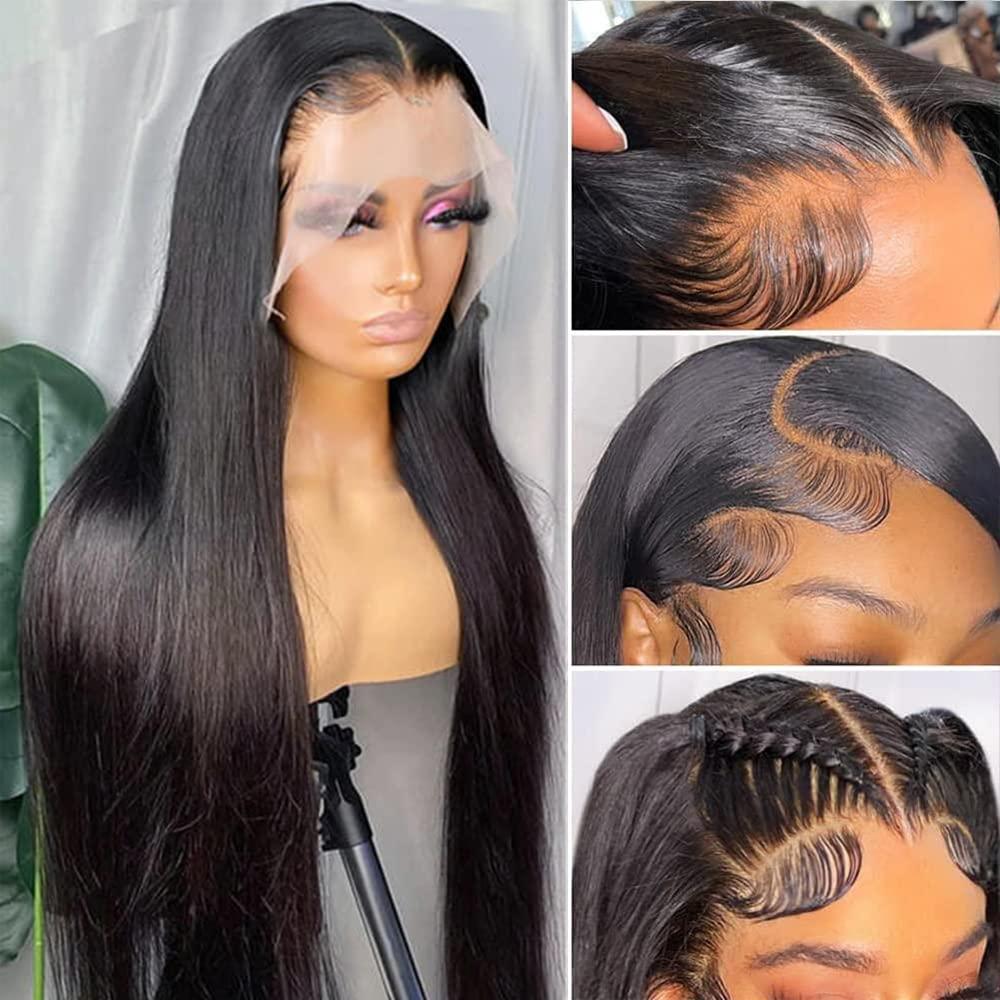 mengkai mengkai 34 Inch Straight Lace Front Wigs Human Hair Pre Plucked Bleach Knots Hairline Glueless 180% Density 134 HD Lace Front Wigs Human Hair Straight Human Hair Wigs for Women with Baby Hair