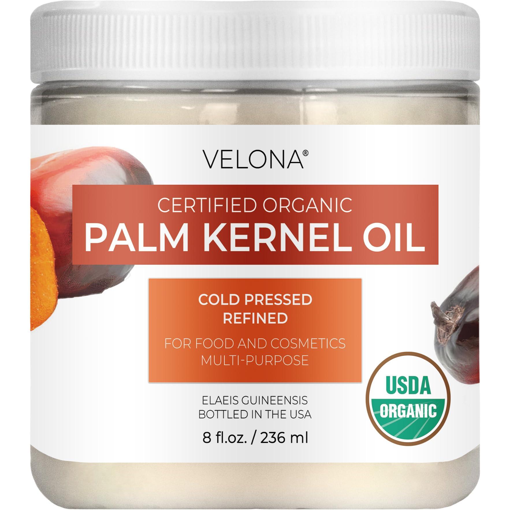 velona velona USDA Certified Organic Palm Kernel Oil - 8 oz | 100% Pure and Natural Carrier Oil | Refined, Cold Pressed | Face, Hair, Body & Skin Care | Use Today - Enjoy Results