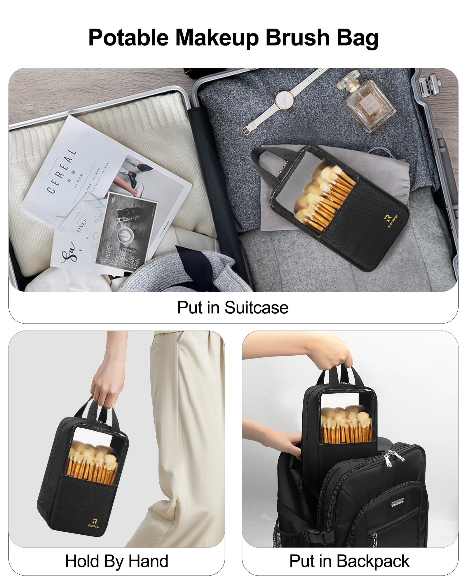 MONSTINA MONSTINA Makeup Brush Organizer Bag,Large Capacity Portable Stand-Up Makeup Brush Holder,Professional Artist Makeup Brush Sets Case Dust-proof TPU Transparent Clear