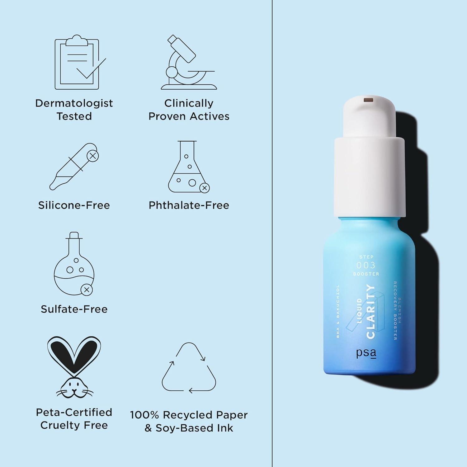 Purposeful Skincare by Allies PSA - LIQUID CLARITY BHA & Bakuchiol Blemish Recovery Booster | Zinc PCA, Willow Bark, Black Cumin Oil | Suitable For All Skin Types (15 ml | 0.5 oz)