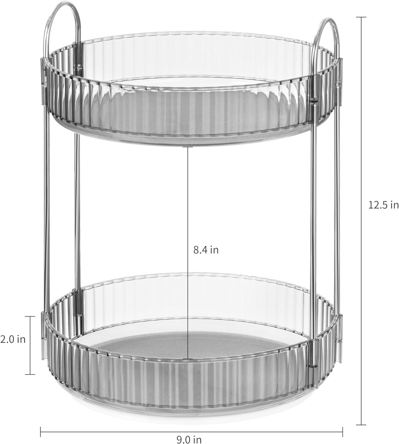 HBlife HBlife 360 Rotating Makeup Organizer, 2 Tier Spinning Perfume Skincare Organizer Large Capacity Cosmetic Storage for Bathroom, Vanity, Countertop, Grey