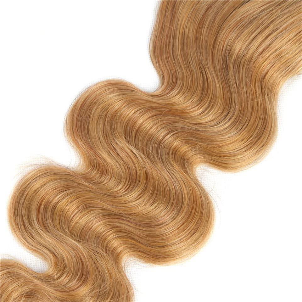 YOUNGHANN Blonde Bundles Human Hair #27 Bundles Blonde Body Wave Bundles Human Hair 14 16 18 Inch Double Weft Weave Extensions Hair Honey Blonde 3 Bundles 300g For Women