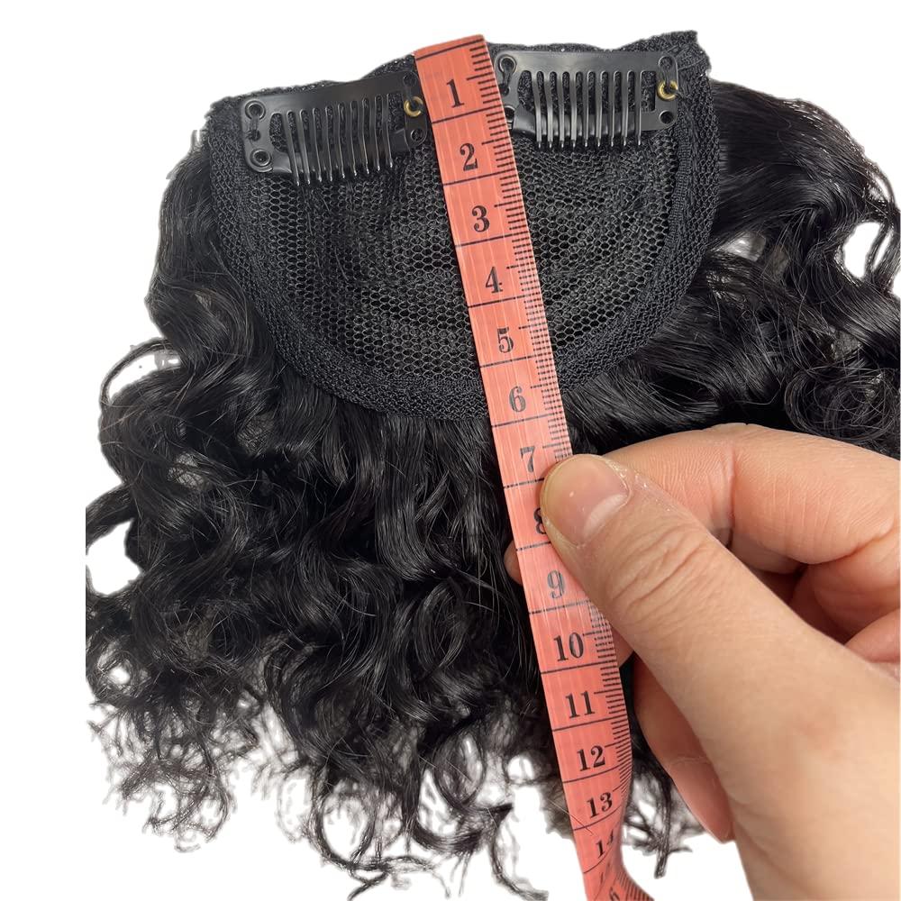 AYunhe 100% Human Hair Bangs Afro Curly Fringe Hair Bangs Fluffy Kinky Curly Human Hairpieces for Black Women Clip in on Hair Extensions (Natural Black)