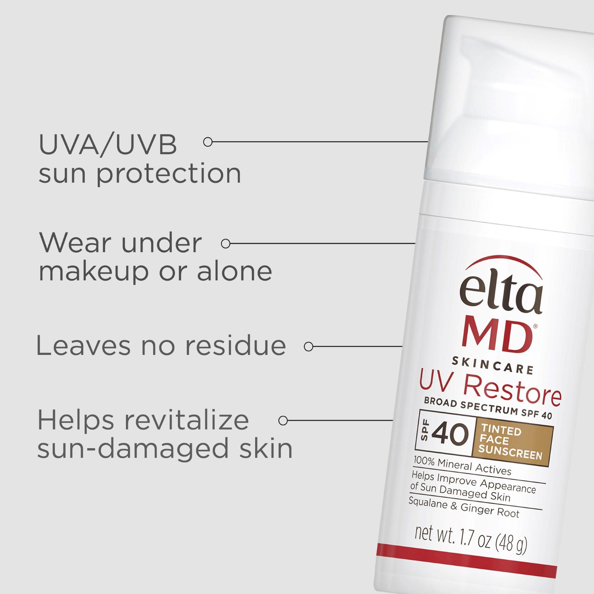 EltaMD EltaMD UV Restore Tinted Face Sunscreen, SPF 40 Tinted Mineral Sunscreen for Sun Damaged Skin Repair, Zinc Oxide Sunscreen Formula, 1.7oz Pump