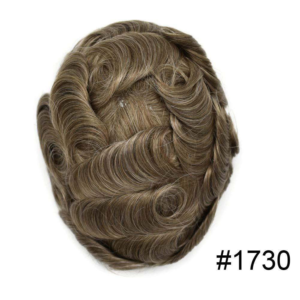 Generic Toupee for Men Human Hair Replacement Systems Full French Lace Mens Toupee Hairpieces Bleached Knots Swiss lace Hair Systems for Men All Lace Male Wig Unit(7X9\"-100% density#1730 Dark Ash Blonde with 30% Gray )