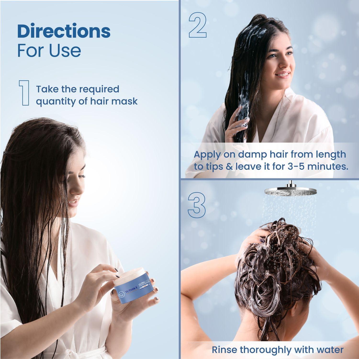 Yuthika Yuthika Professional UltraCare Hair Mask for Damaged Curly & Frizzy Tangled Hair Advanced Repair Formula Support Hair Growth, Scalp Hydration for Longer, Thicker, Fuller Hair for Men & Women - 150 ml