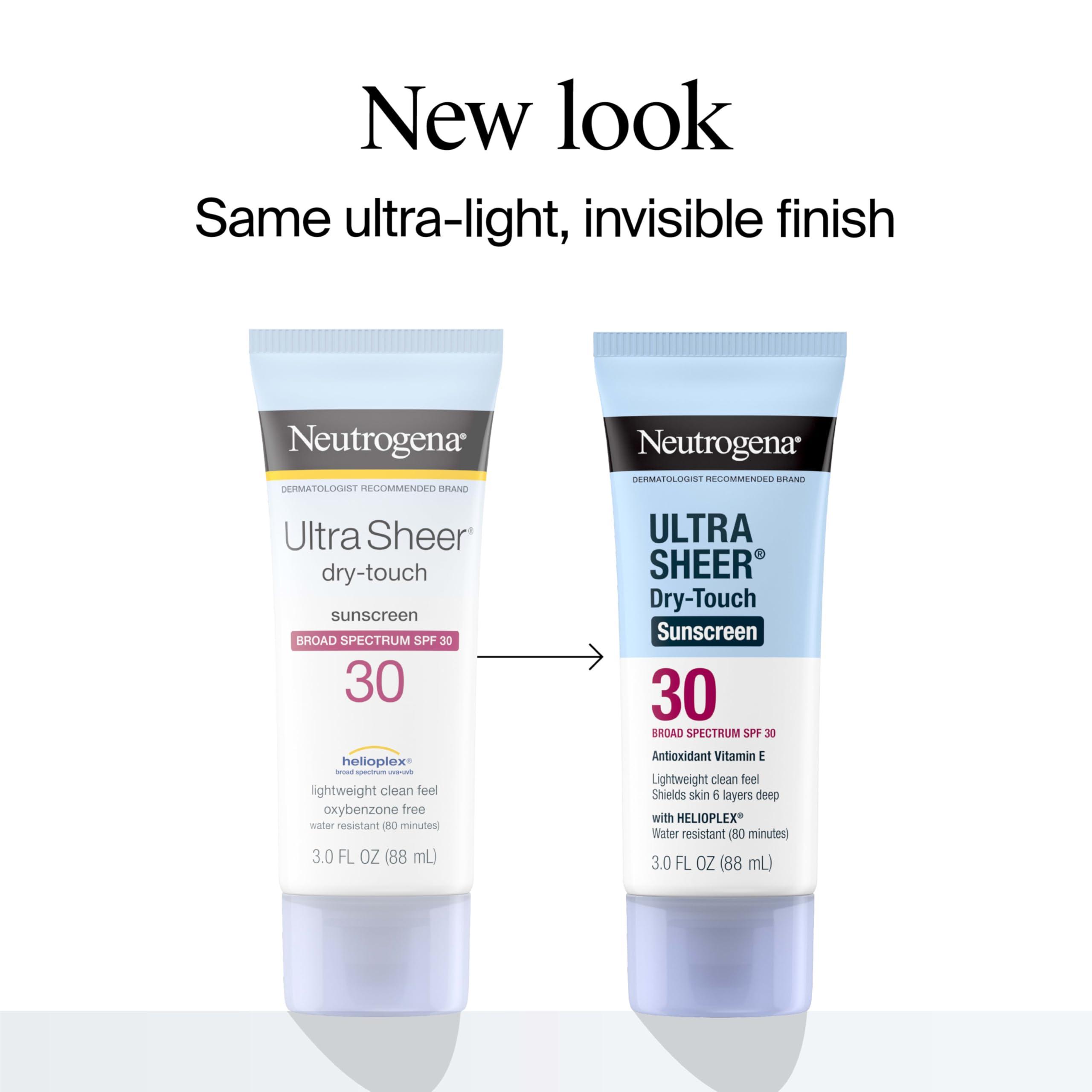 Neutrogena Neutrogena Ultra Sheer Dry-Touch Sunscreen Lotion, Broad Spectrum SPF 30 UVA/UVB Protection, Oxybenzone-Free, Light, Water Resistant, Non-Comedogenic ; Non-Greasy, Travel Size, 3 fl. oz