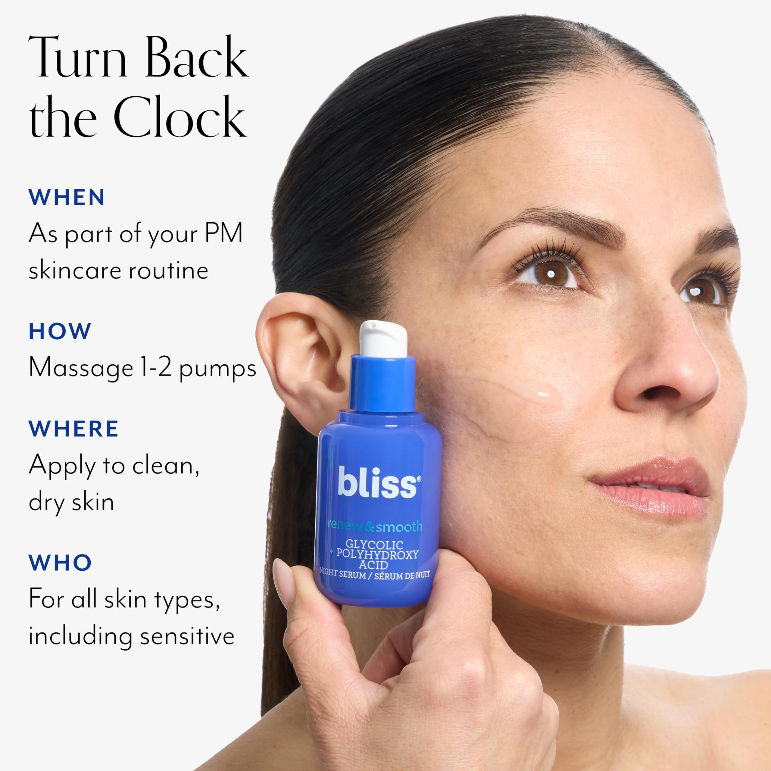 Bliss Bliss Renew & Smooth Face Serum & BlissPro Liquid Exfoliant- Nightly Use AHA Glycolic serum & Exfoliating Treatment- Exfoliate, Brighten, and Smooth Skin - Vegan & Cruelty-Free