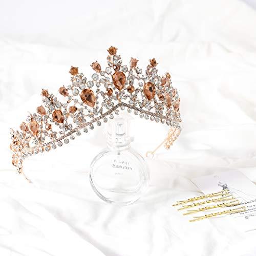 Blufly Blufly Baroque Queen Crown and Tiara Bronze Crystal Princess Crowns Dolce Diadem Bridal Wedding Headband Handcrafted Bejeweled Hair Ornament Crown for Women and Girls (B)