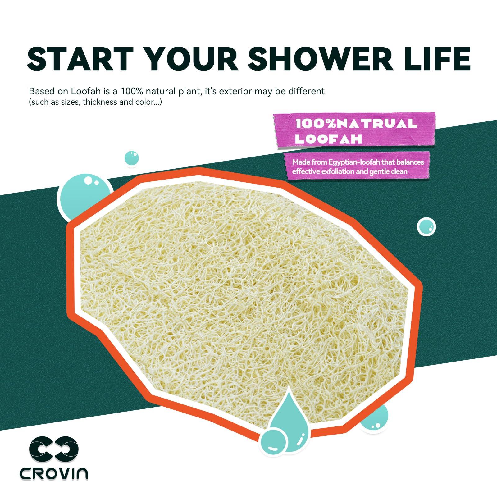 CROVIN CROVIN Shower Puffs and Premium Exfoliating Facial Loofah for Men and Women-Elastic Hand Strap Body Brush to Soothe, Cleanse Your Skin