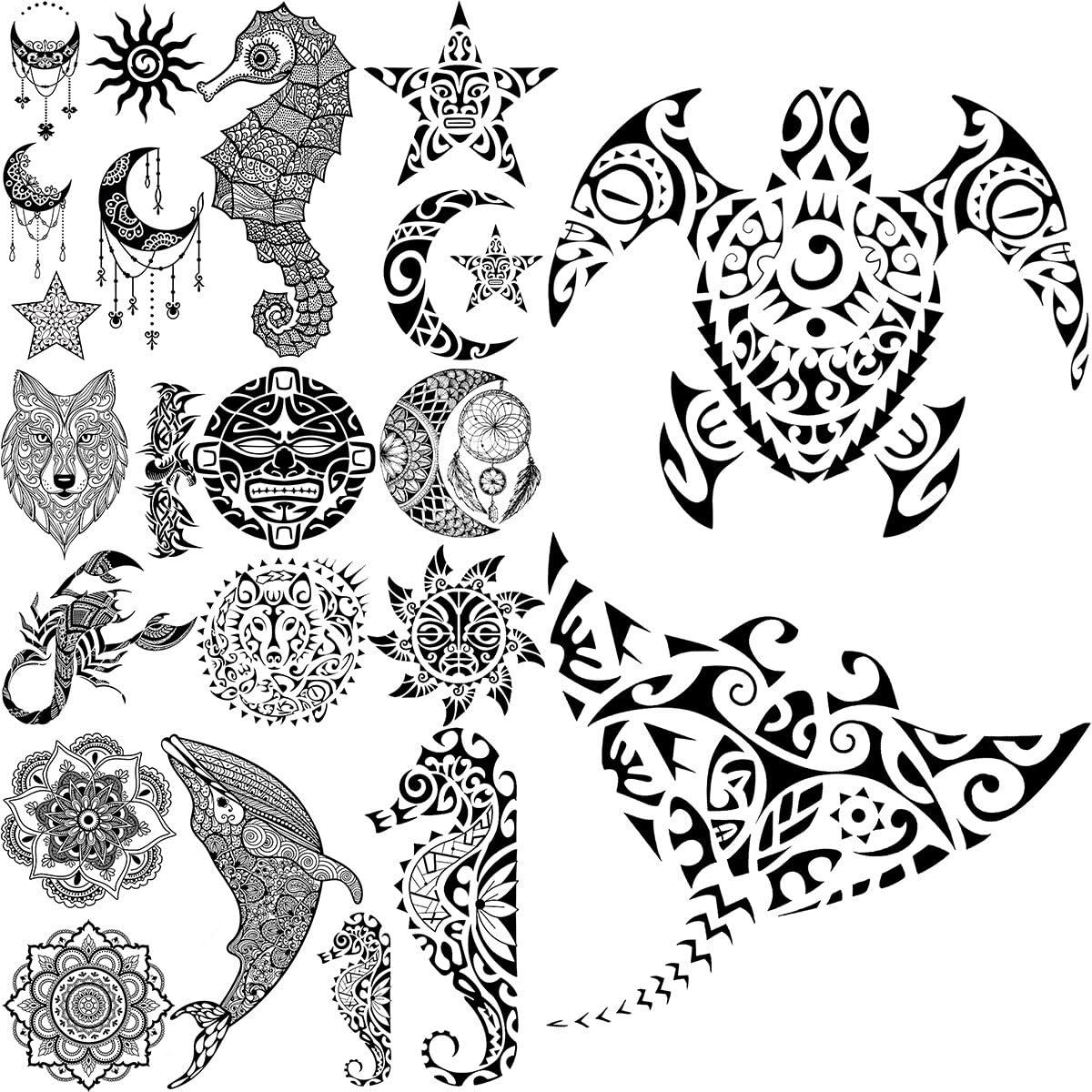 Generic Black Tortoise Turtle Temporary Tattoos For Women Adults Seahorse Mandala Whale Dream Catcher Tattoo Sticker Body Tatoos