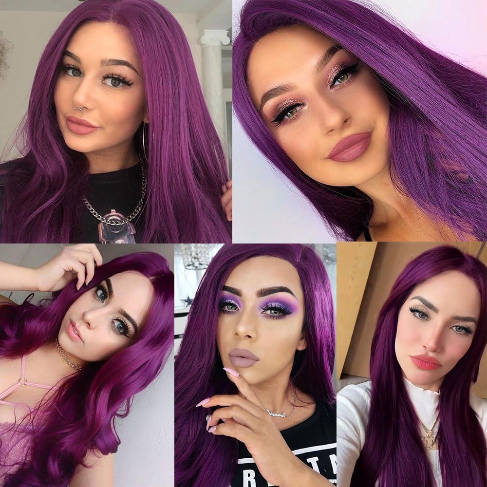 JHXAYW JHXAYW Purple Synthetic Lace Front Wig For Woman Wear And Go Glueless Wig Pre Plucked HD Transparent Lace Wig