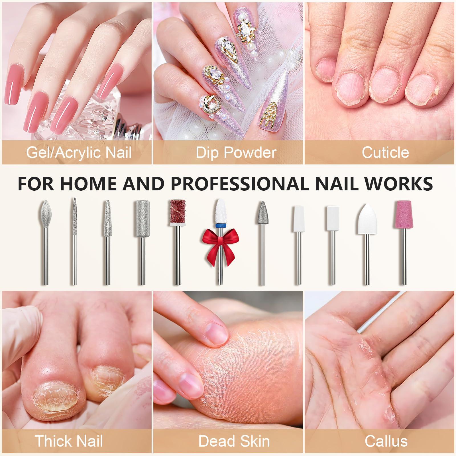 Kredioo Kredioo Electric Nail Drill 35000RPM Professional Manicure Machine Kit for Acrylic Nails Remove Gel Polish Thick Toe with 11 Bits Easy Build-in Bit Holder Twist Lock Changing Bit Valentine\'s Day Gift