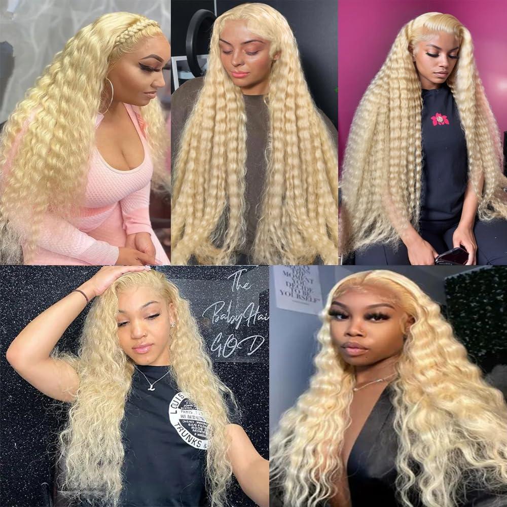 Niciitysi 613 Human Hair Bundles Blonde Bundles Human Hair Deep Wave Bundles 16 18 20 inch Soft And Silky Brazilian Virgin Remy Hair Extensions Double Wetf 613 Deep Wave Bundles