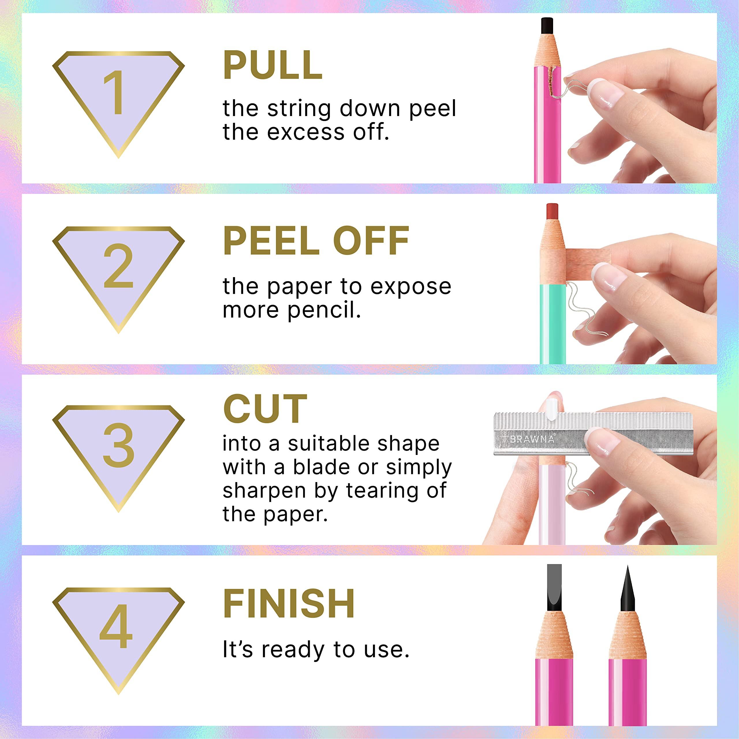 BRAWNA Brawna 12 Pack Brow Pro Peel Off Pencils For Lip & Eyebrow Mapping - Lip Blushing Supplies - Eyebrow Mapping - White