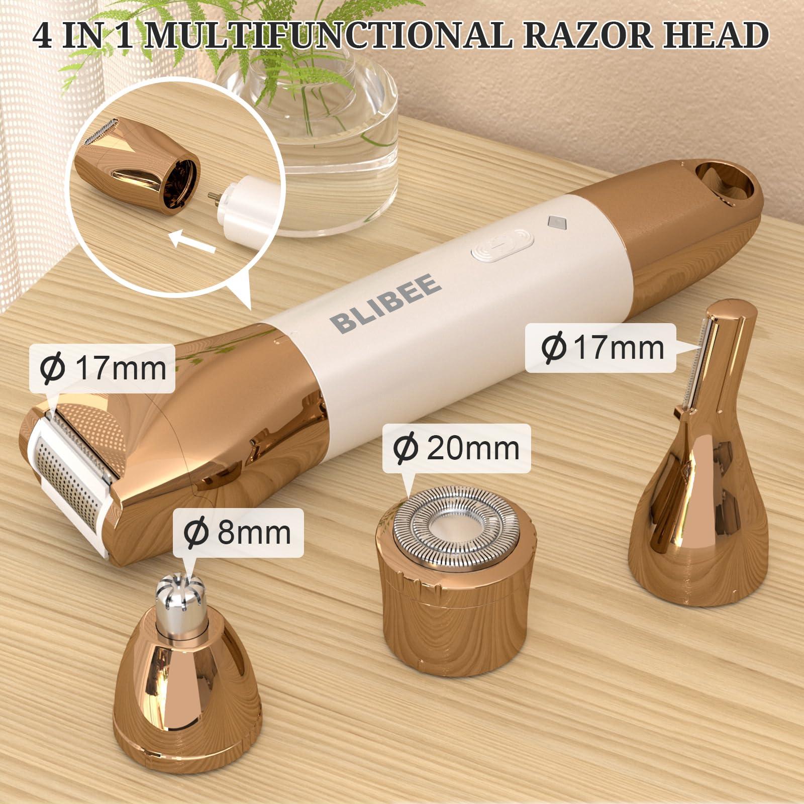 BLIBEE BLIBEE Bikini Trimmer & Hair Clippers for Women - Waterproof Electric Razor and 4 in 1 Bikini Shaver Set, Deluxe Hair Trimmer, Wet/Dry Body Shaver for Nose Eyebrows Beard Pubic Hair, White