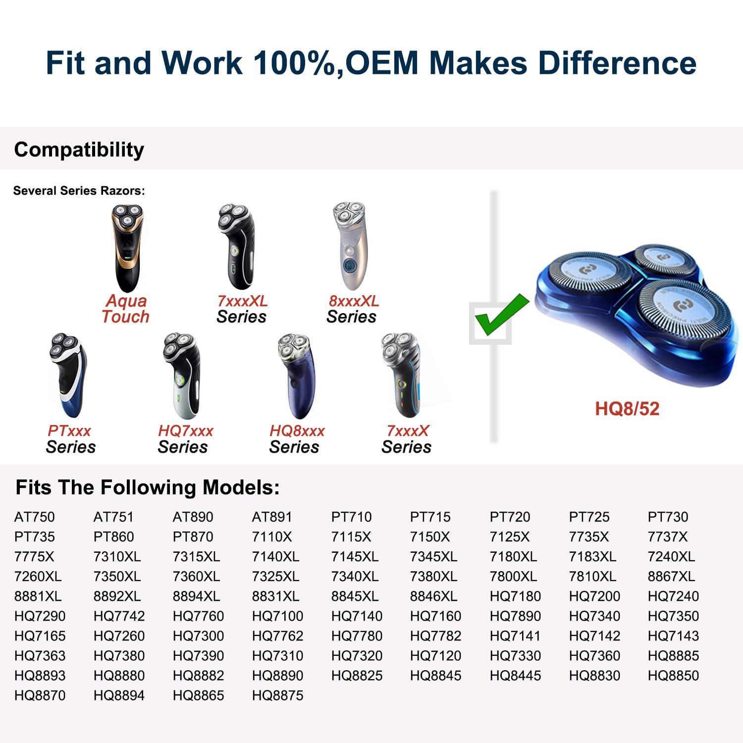 innobeaut HQ8 Replacement Heads Compatible with Philips Norelco Aquatec Shavers, Razor Blades Suitable for Philips Aquatec Heads, HQ8 Heads (3-pc Pack)