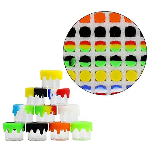 TKK glass concentrate containers 6ml with silicone lids Non Stick glass wax container for Oil, Lip Balm,Cosmetic, Lotion, Cream, Eye shadow, ?Color mixing) (100pcs)