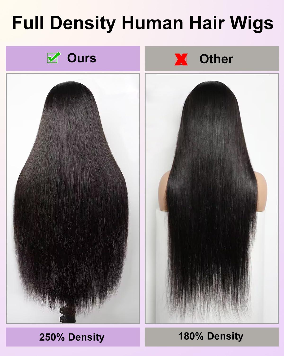 rilago 28 Inch 250 Density HD Lace Front Wigs Human Hair Glueless Pre Plucked Bleached Knots Lace Front Wig 15A Grade Real Full Lace Frontal Wigs 13x4 Straight Lace Front Wigs Human Hair for Black Women