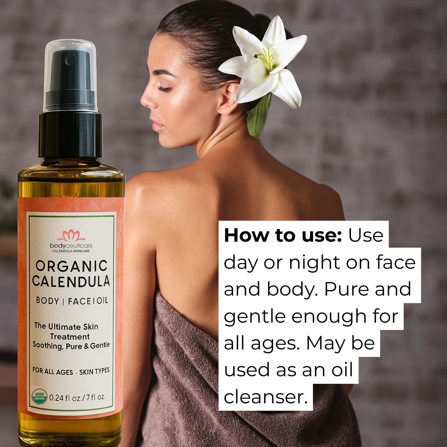 Bodyceuticals Calendula Skincare, Bodyceuticals Ca Bodyceuticals 100% Certified Organic Calendula Oil - High Potency Farm Fresh Flower & Olive Oil | Moisturizing Skincare & Repair| Non-GMO | Vegan | Kosher | Wheat-Free | Gluten-Free | Soy-Free | 7.5oz