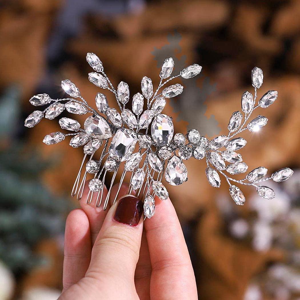 EVILD Evild Rhinestone Wedding Hair Comb Silver Crystal Bridal Headpieces Leaf Bride Hair Clip Bridal Headdress Wedding Hair Accessories for Brides and Bridesmaids