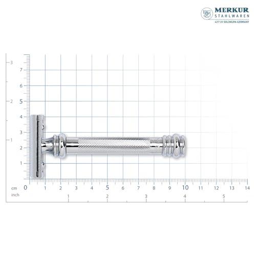 MERKUR MERKUR 5004 Travel Shaving Set featuring MERKUR 38C Two-piece Safety Razor with Long Handle & Bright Chrome Finish, 10 Double Edge Blades & Black Leather Case | Made In Germany