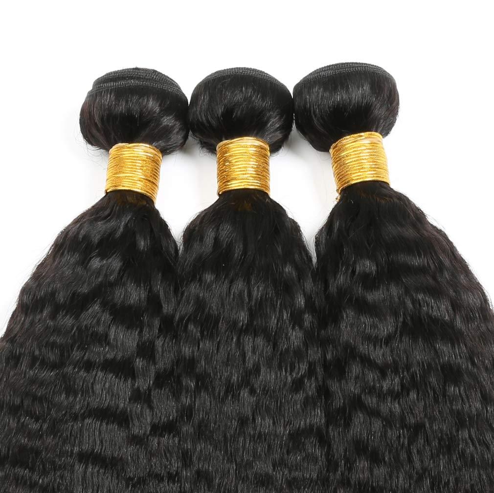 Genrein Yaki Straight Bundles Human Hair 16 18 20 Inch 100% Brazilian Unprocessed Kinky Straight Human Hair 3 Bundles 1B Color for Black Women