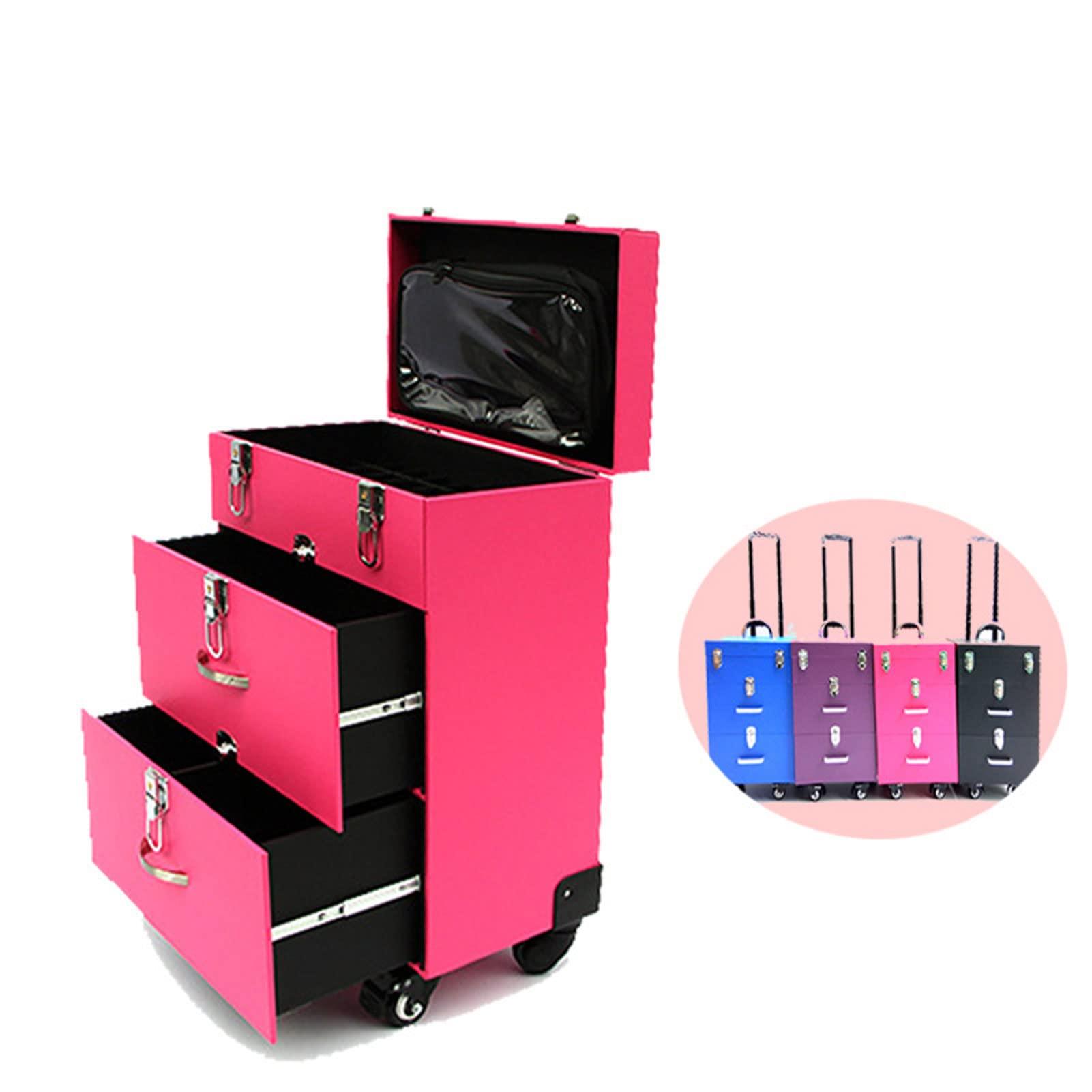 DWLOMHE DWLOMHE Makeup Case Portable Rolling Studio, Large Vanity Case with Safe Lock Wheeled Organizer, Travel Beauty Vanity Handle Case