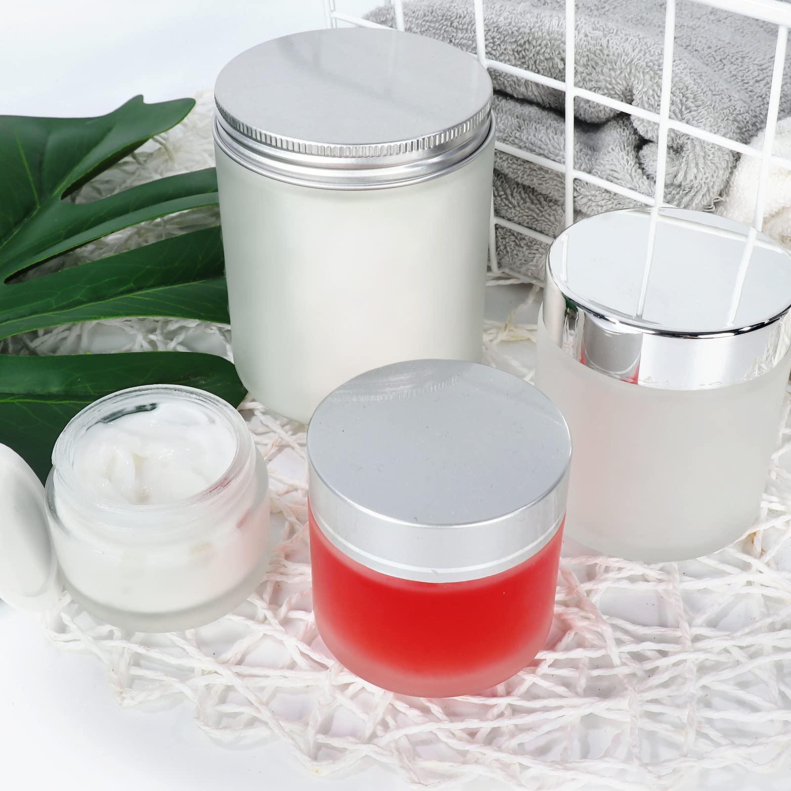 Betrome 15 Pack, 2 oz 60ml Frosted Glass Jars with Silver Lids & Inner Liners, Empty Matte Clear Round Refillable Cosmetic Containers Travel Jars for Cosmetics,Body Butter,Scrubs,Face Cream Lotion and More