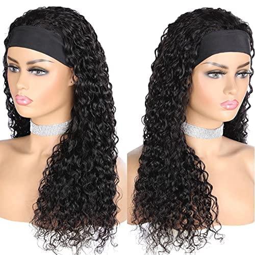 KESEN KESEN Headband Wig Curly Headband Wigs for Black Women Curly Wave Headband Wigs 180% Density Synthetic Glueless Half Wigs with Headbands Attached Natural Human Hair Headband Wigs (18 Inch)