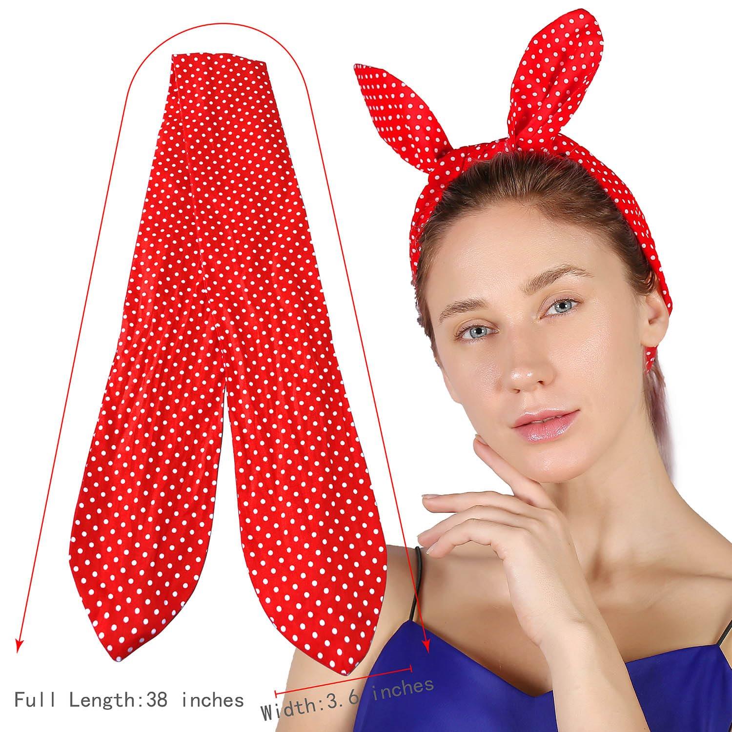 HYFEEL HYFEEL Wire Headbands for Women Bow Bandana Hair Scarf Hairbands Cute Knotted Hair Accessories 50s Retro Head Wraps Turban (Red Polka Dot)