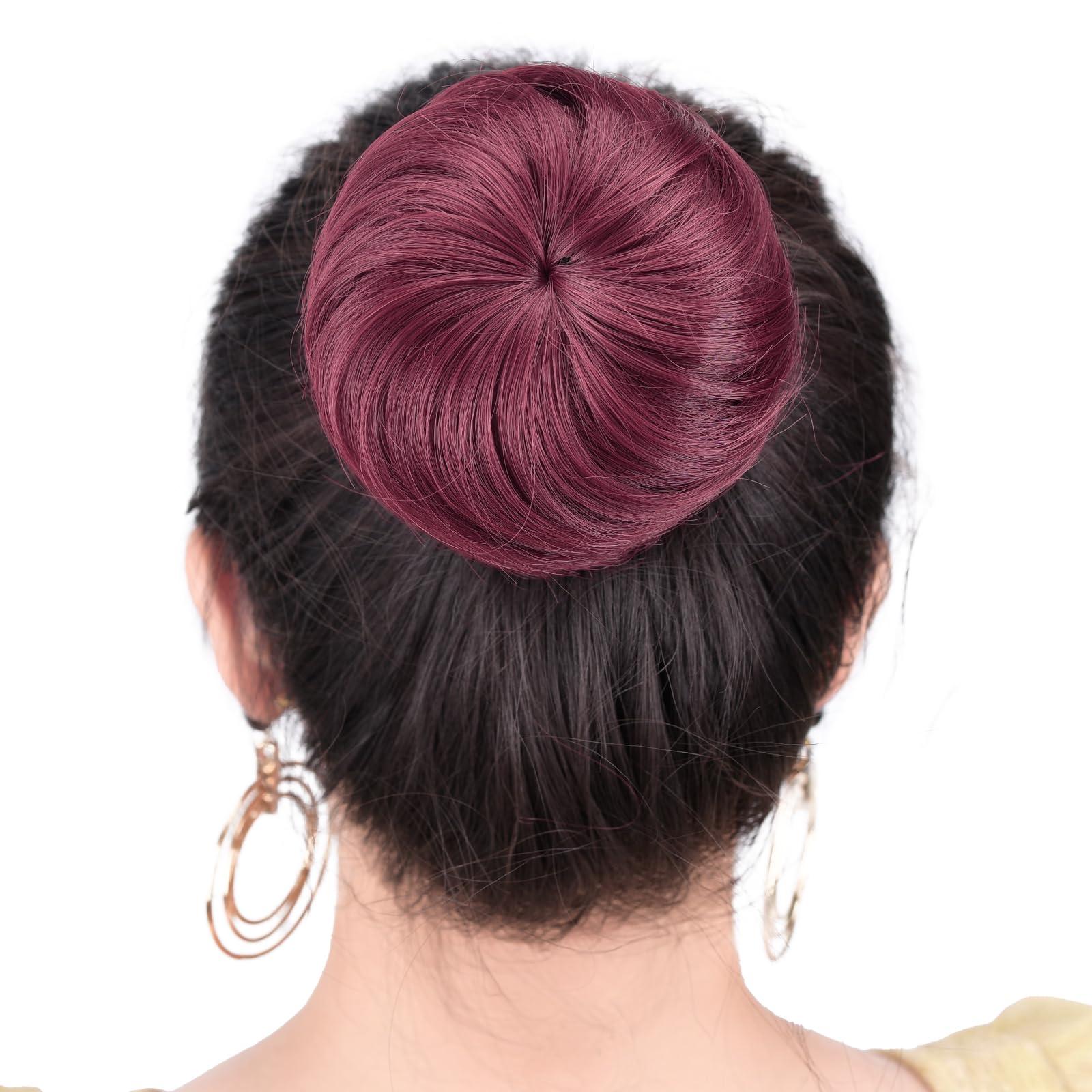 HSPCYGG HSPCYGG Hair Buns 2PCS Burgundy Hair Piece Fake Hair Bun For Workplace Bridal Wedding Wine red Hair Updo For Women&Grils Hairpiece
