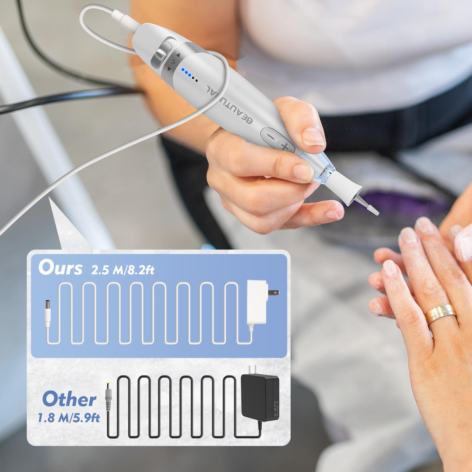 BEAUTURAL BEAUTURAL Professional Nail Drill Kit, Electric Nail File Set Machine with 10 Attachments & 20 Sanding Bands, Efile Manicure Pedicure Tools With Storage Case, LED light [Not Rechargeable and Cordless]