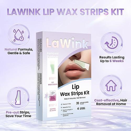 LaWink LaWink Lip Wax Strips Kit Cold Wax Strips Facial Hair Removal 20 Strips 4 Calming Oil Wipes for Sensitive Skin Types Women