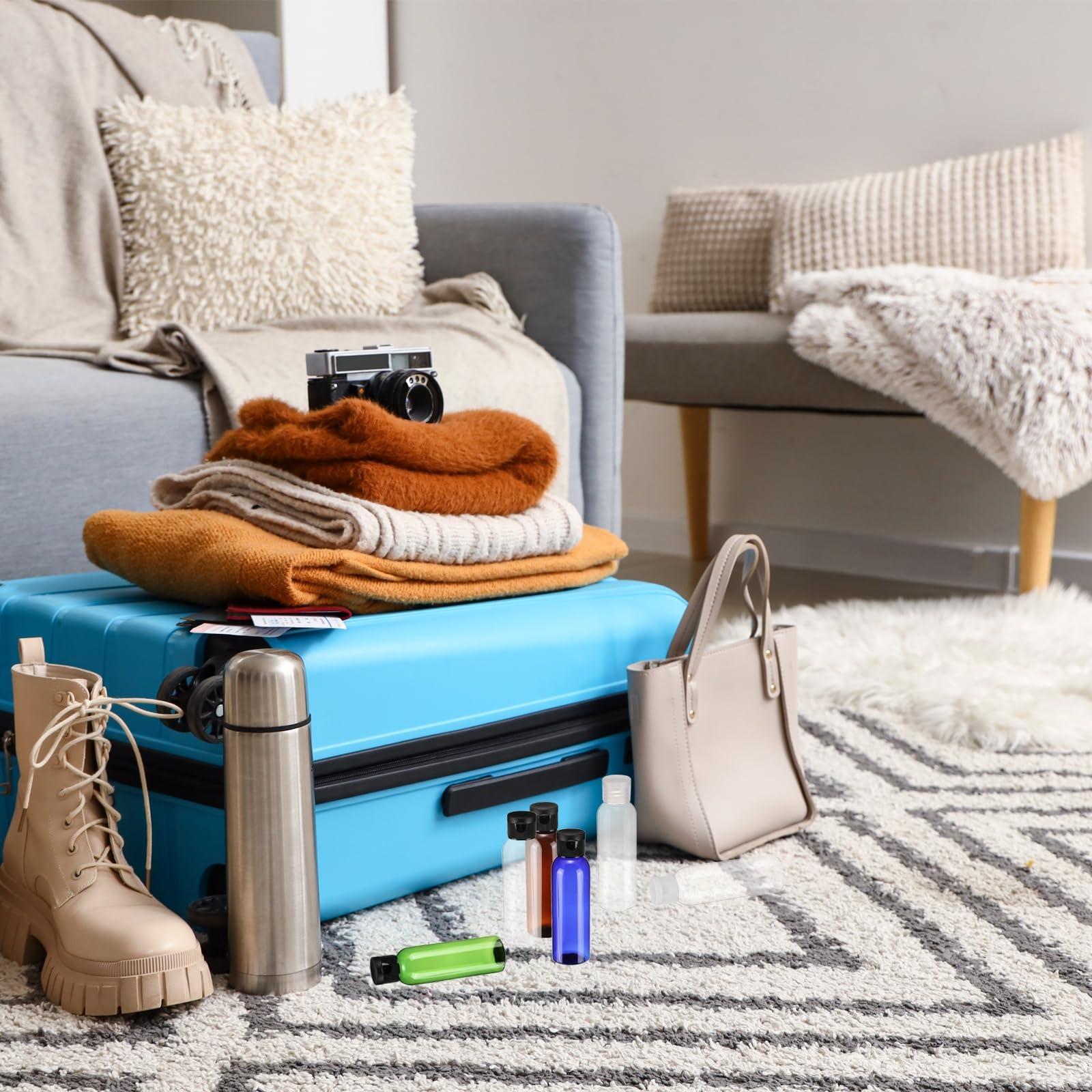 uxcell uxcell 2 Oz Plastic Bottles with Flip Caps, 200 Pcs Reusable Travel Size Containers with Lids Plastic Squeeze Refillable Dispensing Bottles for Shampoo, Body Soap, Toner(Blue Black)