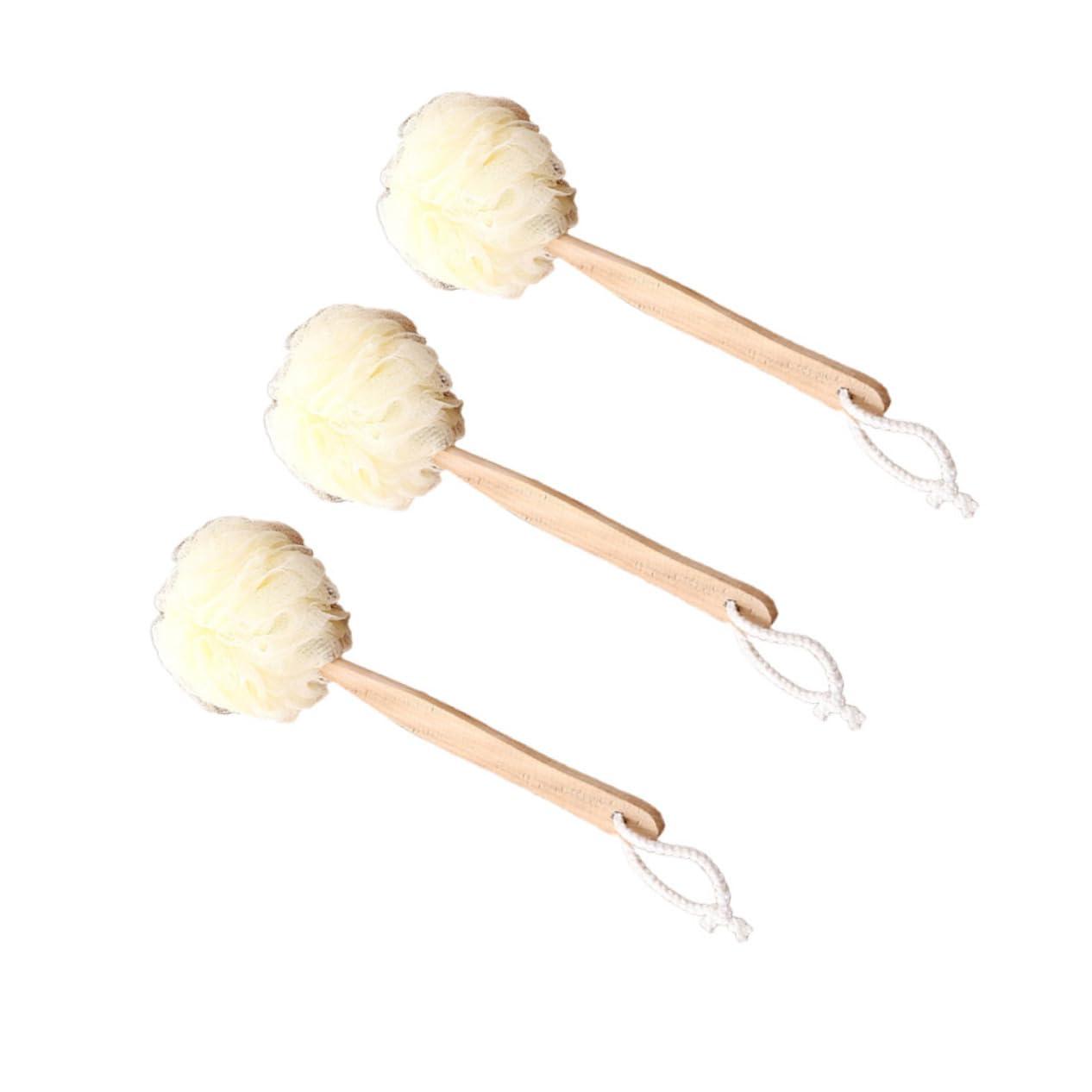 IWOWHERO 3pcs Bath Scrubber Sponge Long Handle Brushes Shower Puff Exfoliating Loufa Mesh Pouf Shower IWOWHERO