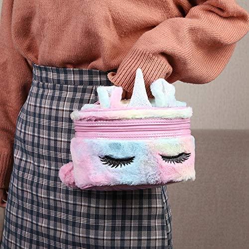 Newfancy Newfancy Women Girls Kids Fluffy Faux Fur Unicorn Makeup Bag Small Cosmetic Organizer Plush Travel Storage Bags Toiletry Kit Case