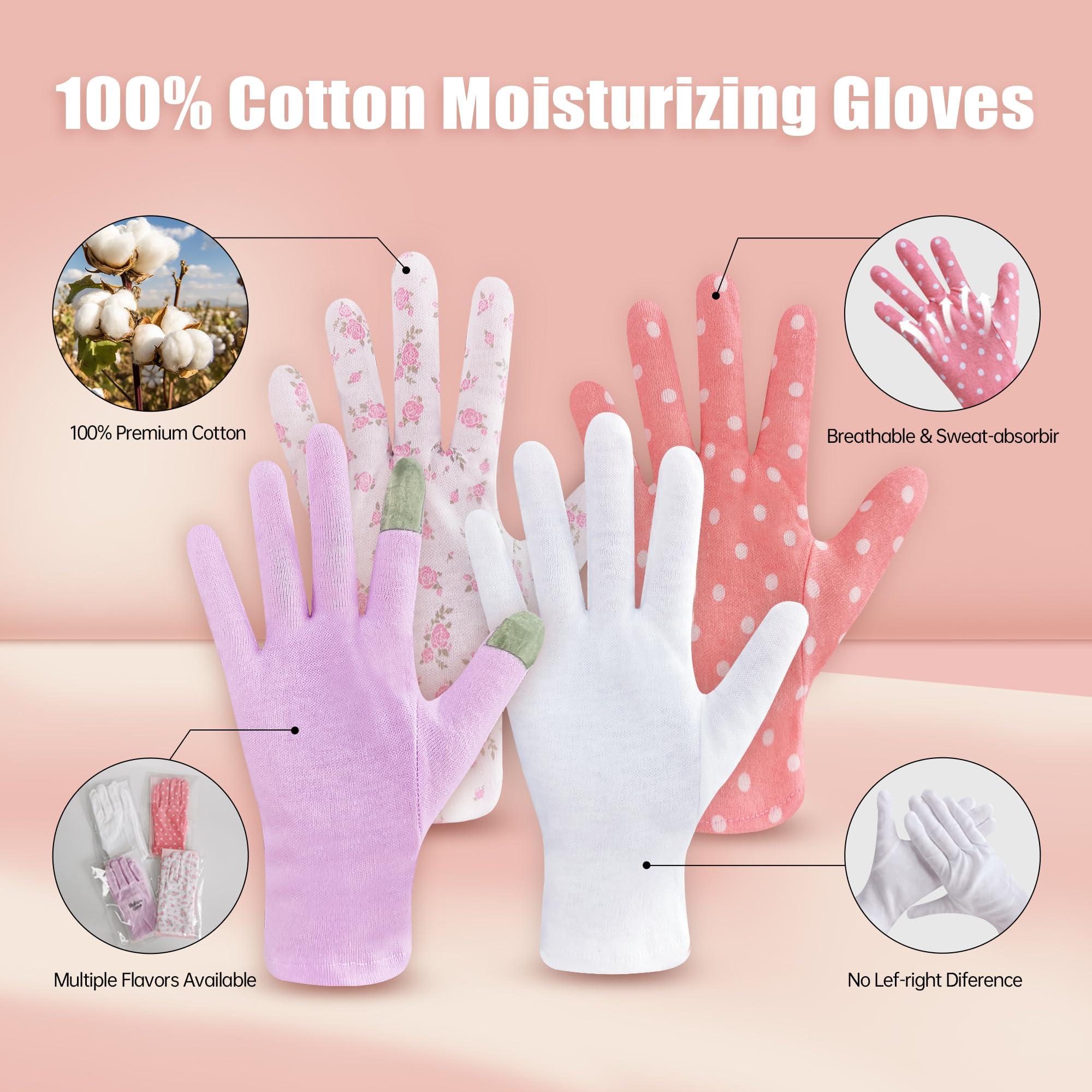 HandLove HandLove 12 Pairs Premium 100% Cotton Gloves, Dry Hands & Eczema, Overnight Lotion & Spa Treatment for Women & Men, Reusable | White Floral Dots