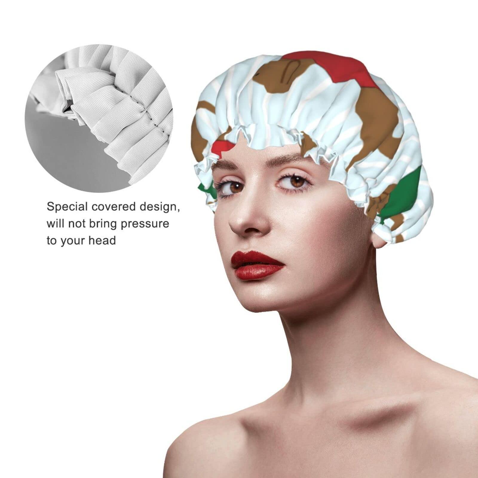 Faqcepg Dachshund Pattern Waterproof Shower Cap With Elasticized Hem Reversible Design For Shower Sleeping Bonnet Cap For All Hair Lengths