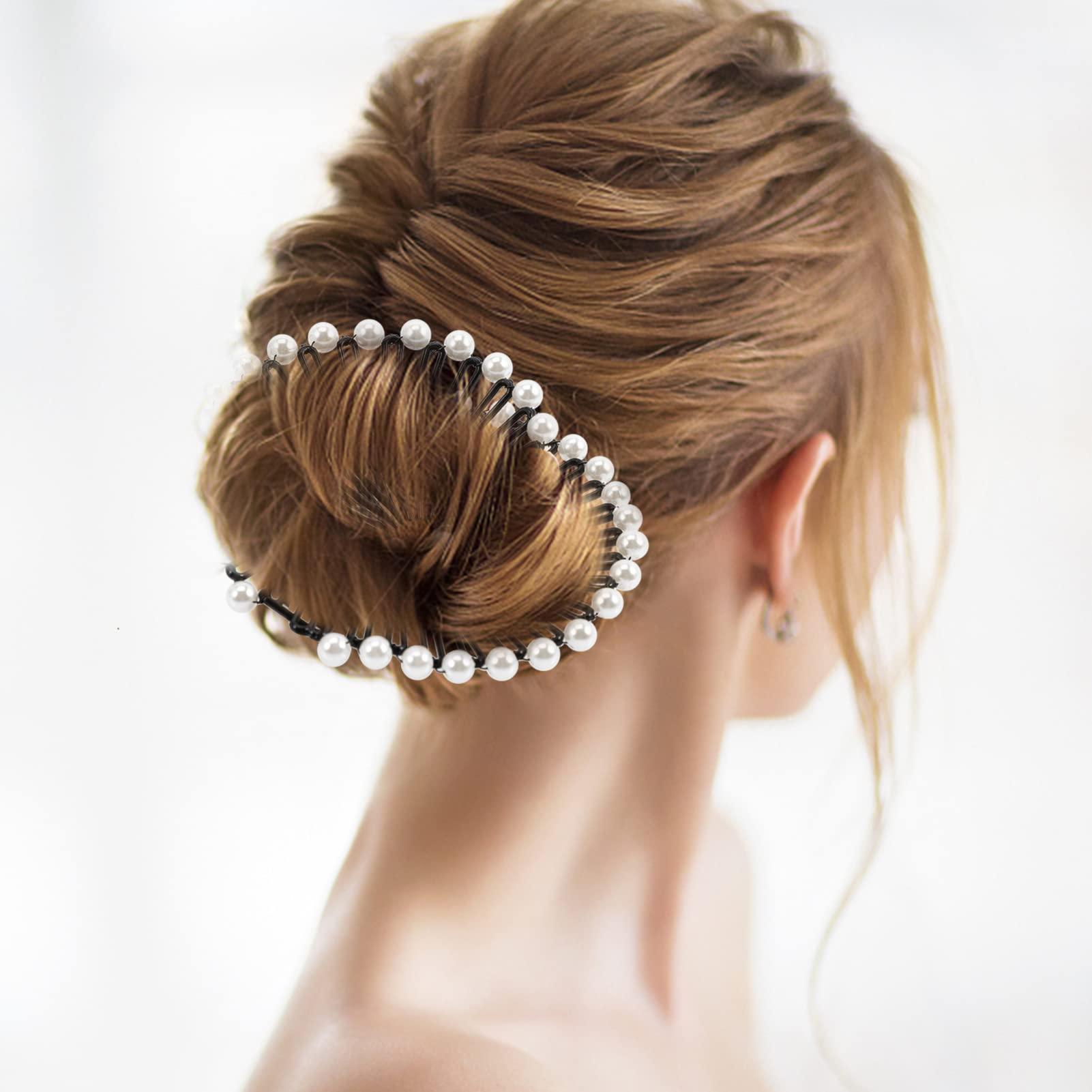 LALAFINA LALAFINA 90s Headband 6Pcs Full Circular Stretch Comb Flexible Plastic Circle Pearl Hair Comb Headband Hairband Holder for Women Girls Headbands