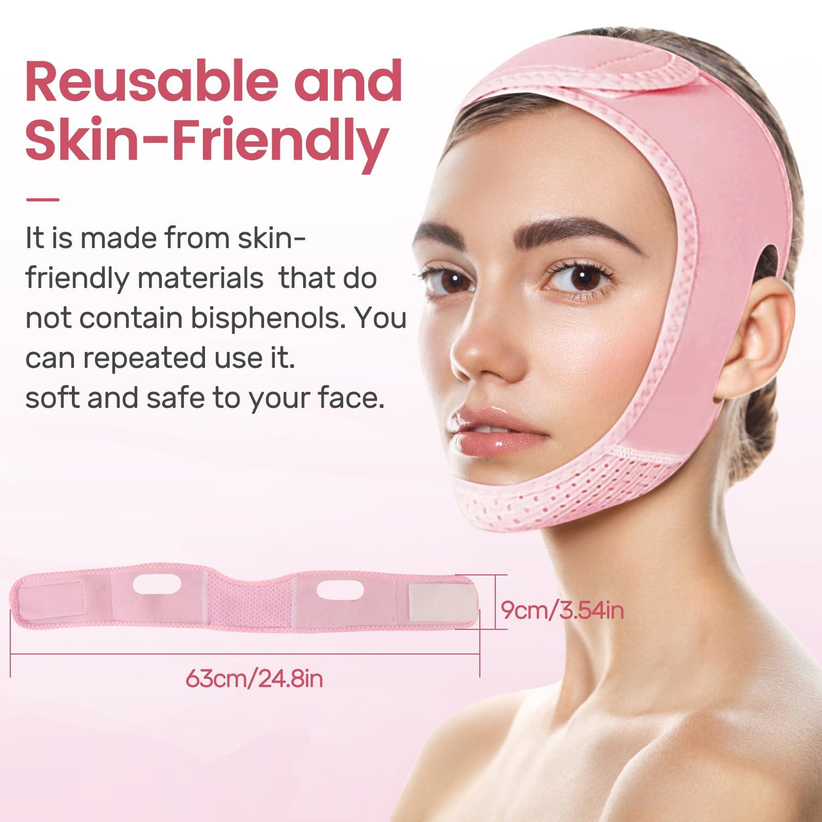 PSPIKXEG PSPIKXEG 1 Pack Pink Double Chin Eliminator Reducer,Chin Tightener,V Line Face Lifting Reusable Mask Tape for Women Face,Face Slimming Strap,Face Shaper Bandage (Pink)