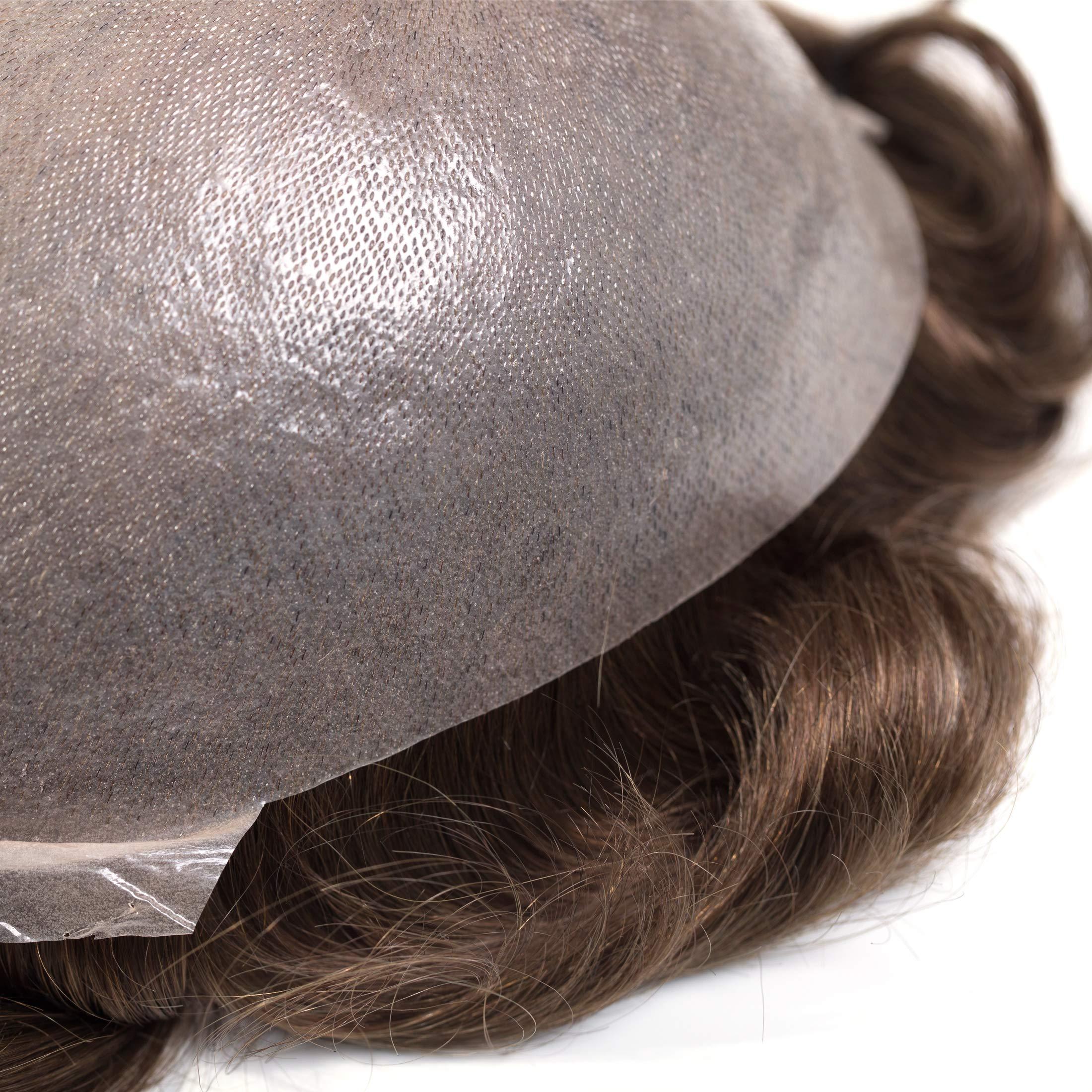 Superhairpieces Superhairpieces NM101 Long-Lasting Men\'s Toupee Hairpiece for Men, 0.2mm thin 8\"x10\" PU Skin with 100-110% Premium Indian Remy Human Hair Toupee Wig for Men (Dark Ash Blonde + 60% Synthetic Grey Hair)