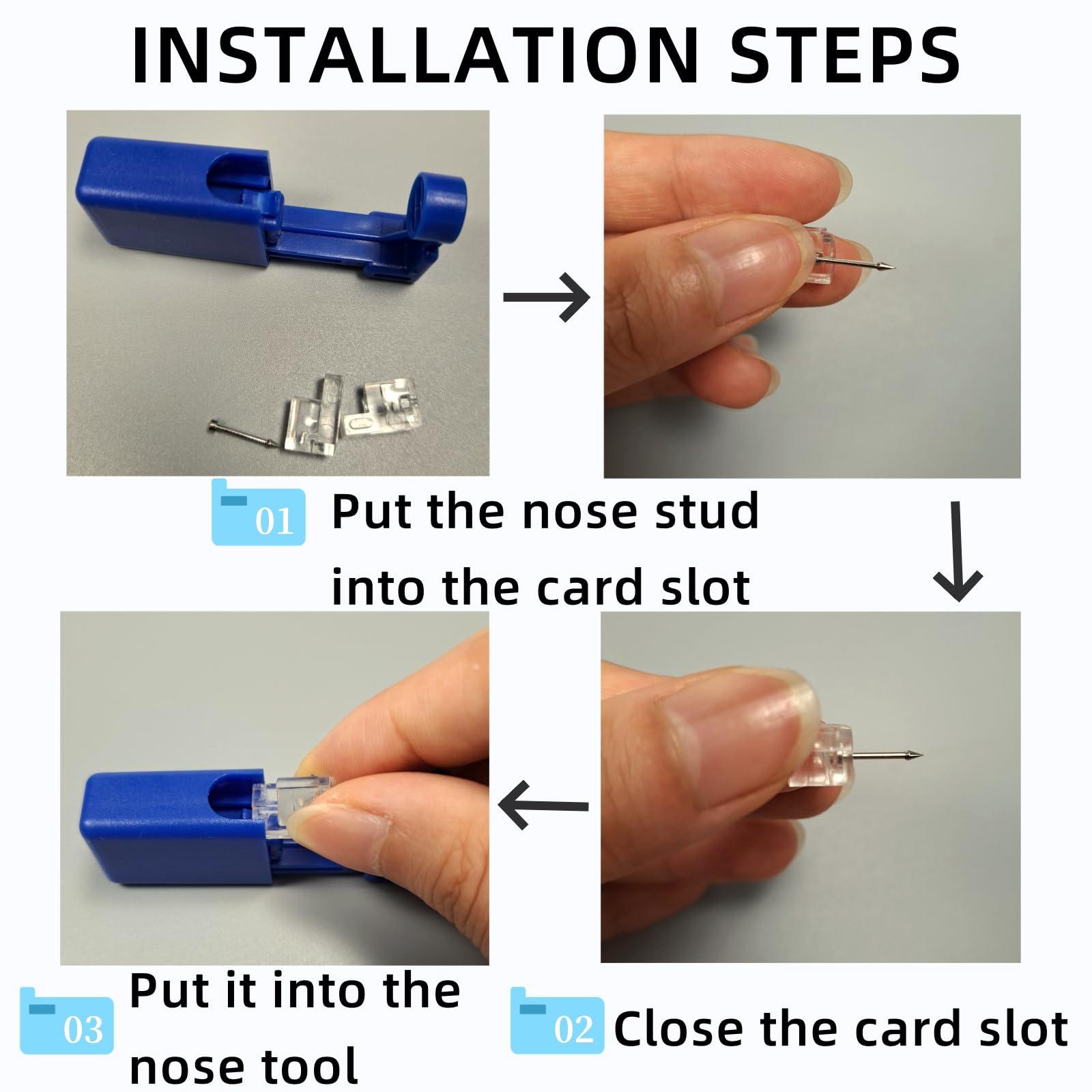 orilace orilace 30Pcs Self Nose Piercing Kit- Blue Disposable Nose Piercing Gun Built-in Nose Stud, Safe Easy Use Painless At Home Nose Piercing Tool (G200+200)