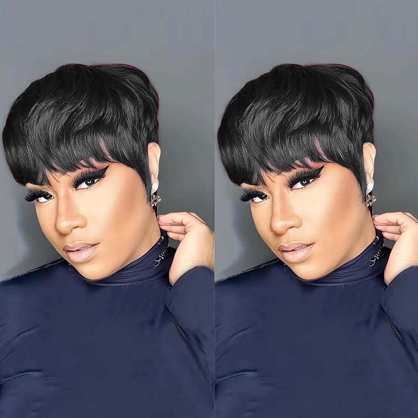 WOCWIG WOCWIG Short Black Hairstyles Synthetic Wigs For Women Black Bowl Cut Wig For Women Short Hairstyles Wigs For Women (W003)