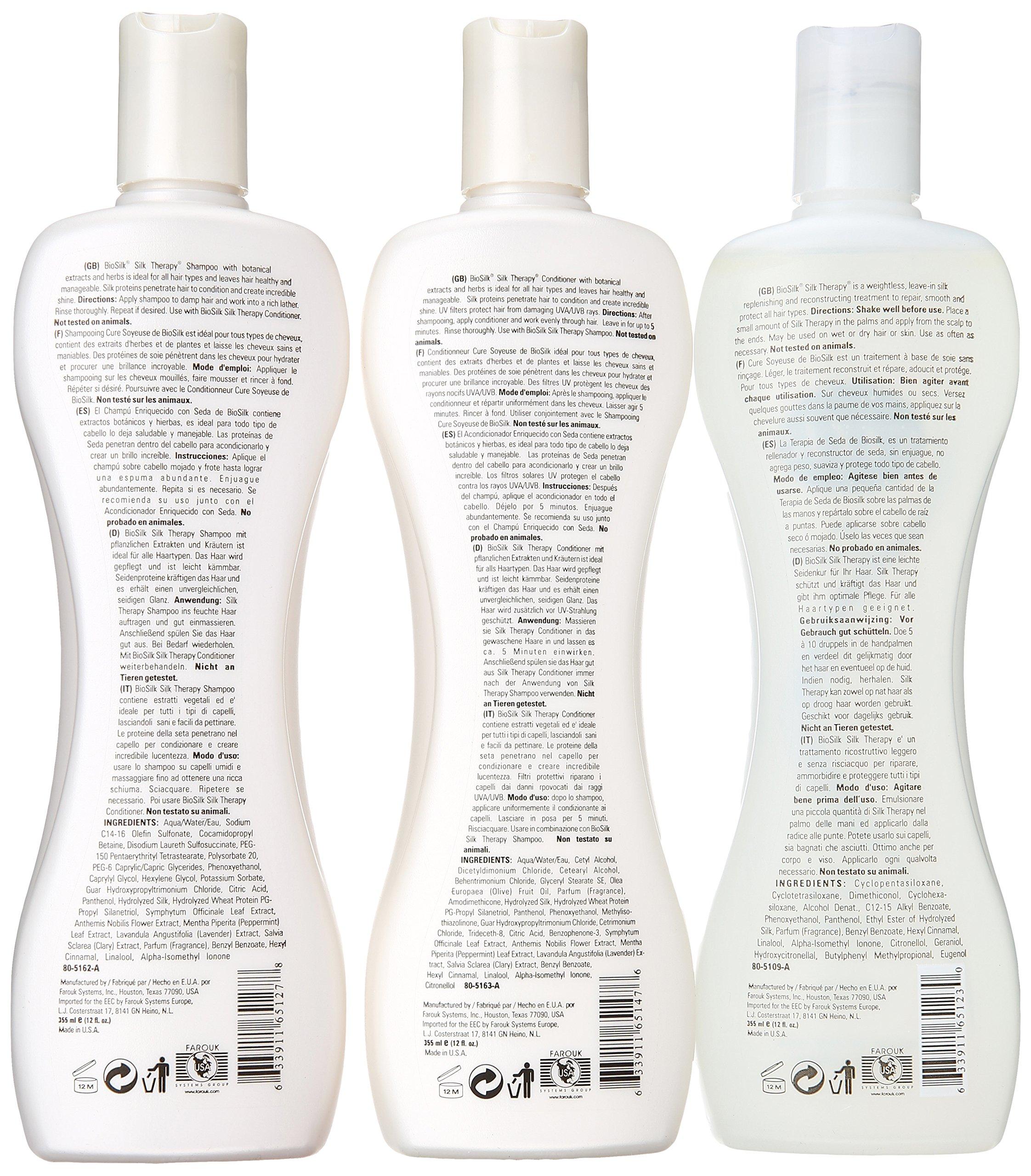 BioSilk Biosilk Silk Therapy 3-Piece Kit: Shampoo, Conditioner, Serum & Hydrating Leave-In Spray | 7 Oz | Replenishes Moisture & Anti-Frizz for Coarse Hair